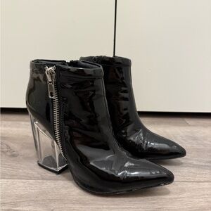 Jeffrey Campbell Black Patent Ankle Boots with Clear Heel